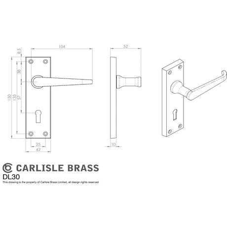 This image is a line drwaing of a Carlisle Brass - Victorian Ascot Lever on Lock Backplate - Polished Brass available to order from Trade Door Handles in Kendal