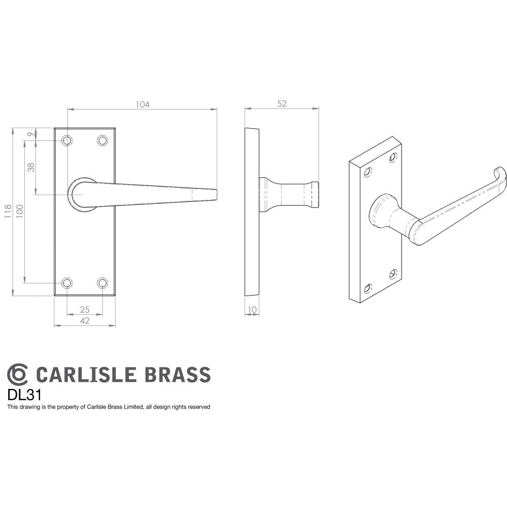 This image is a line drwaing of a Carlisle Brass - Victorian Ascot Lever on Short Latch Backplate - Polished Brass available to order from Trade Door Handles in Kendal