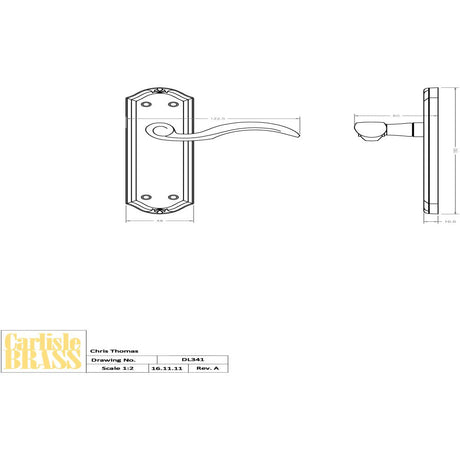 This image is a line drwaing of a Carlisle Brass - Wentworth Lever on Latch Backplate - Florentine Bronze available to order from Trade Door Handles in Kendal