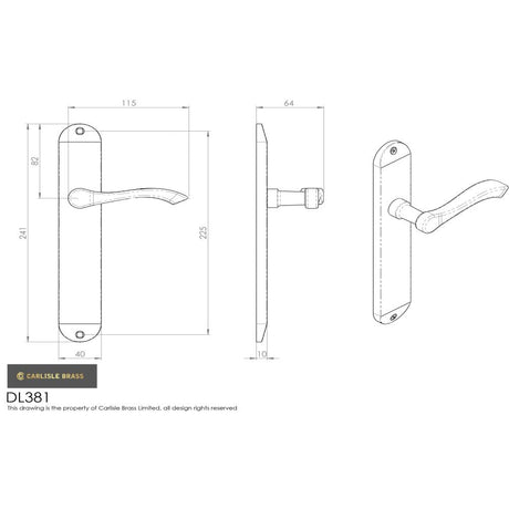 This image is a line drwaing of a Carlisle Brass - Andros Lever on Long Latch Backplate - Polished Chrome available to order from Trade Door Handles in Kendal