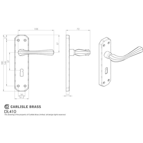 This image is a line drwaing of a Carlisle Brass - Eden Lever on Lock Backplate - Satin Chrome available to order from Trade Door Handles in Kendal