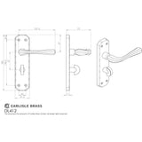 This image is a line drwaing of a Carlisle Brass - Eden Lever on WC Backplate - Polished Brass available to order from Trade Door Handles in Kendal