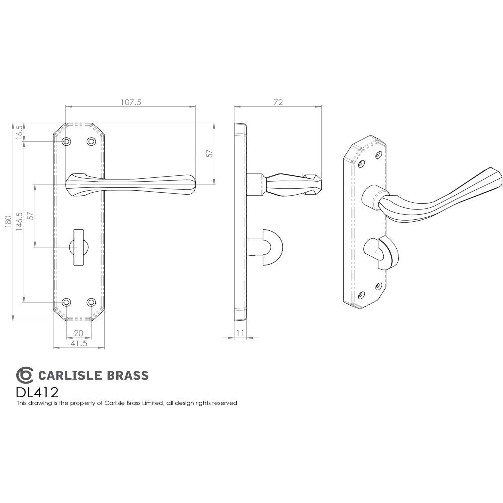 This image is a line drwaing of a Carlisle Brass - Eden Lever on WC Backplate - Satin Chrome available to order from Trade Door Handles in Kendal