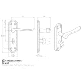 This image is a line drwaing of a Carlisle Brass - Lytham Lever on WC backplate - Dual Finish-Satin/Polished Chrom available to order from Trade Door Handles in Kendal