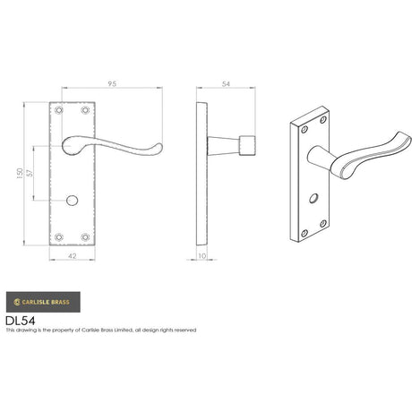 This image is a line drwaing of a Carlisle Brass - Victorian Scroll Lever on Lock Backplate - Polished Brass available to order from Trade Door Handles in Kendal