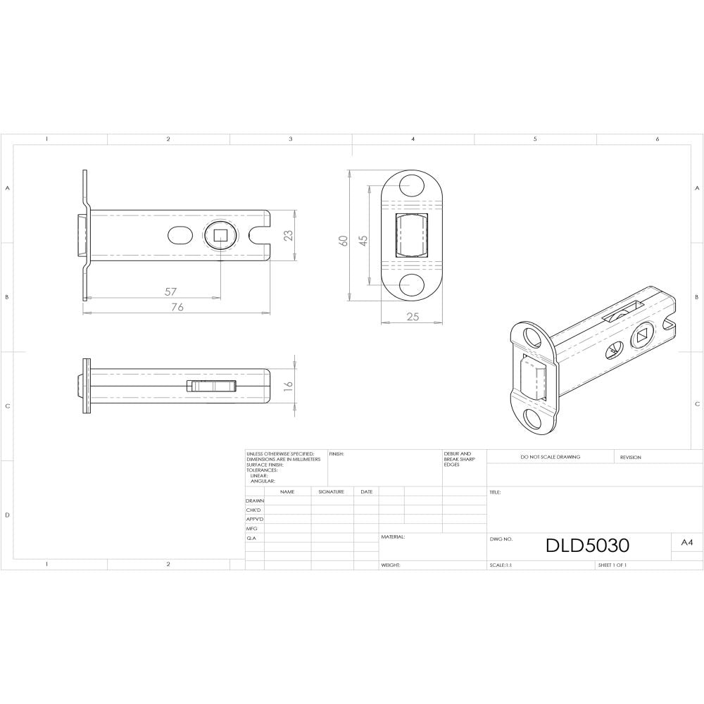 This image is a line drwaing of a Carlisle Brass - Dead Bolt 76mm - Stainless Steel available to order from T.H Wiggans Architectural Ironmongery in Kendal