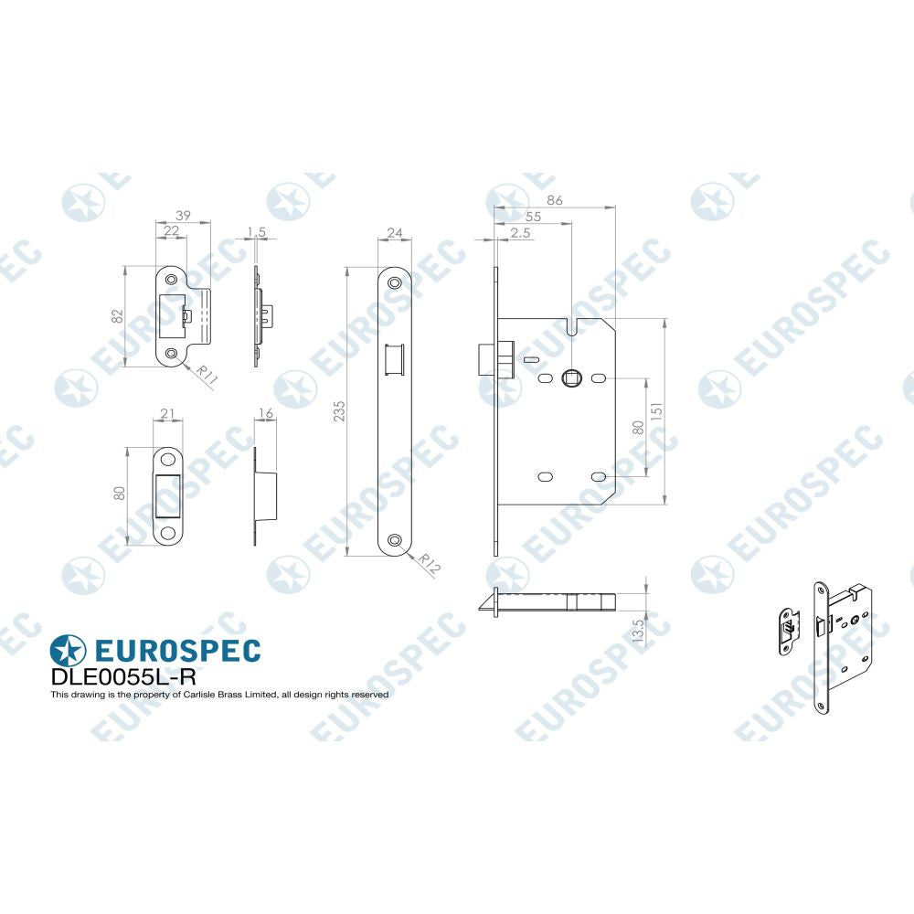 This image is a line drwaing of a Eurospec - Din Latch Radius - Satin Stainless Steel available to order from T.H Wiggans Architectural Ironmongery in Kendal