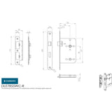 This image is a line drwaing of a Eurospec - DIN Bathroom Lock Radius - Satin Stainless Steel available to order from T.H Wiggans Architectural Ironmongery in Kendal