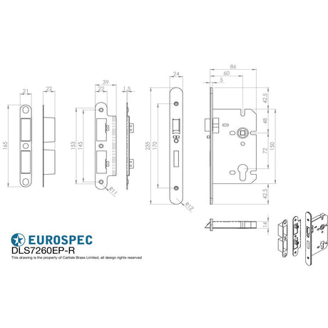 This image is a line drwaing of a Eurospec - Easi-T Din Euro Profile Sashlock - Satin Stainless Steel available to order from T.H Wiggans Architectural Ironmongery in Kendal