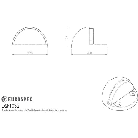 This image is a line drwaing of a Eurospec - Floor Mounted Door Stop - Shielded (Small) - Bright Stainless Steel available to order from Trade Door Handles in Kendal