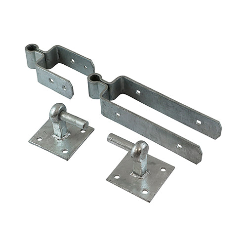 This is an image showing TIMCO Double Strap Hinge Set with Hook on Plate - Hot Dipped Galvanised - 300mm - 1 Each Plain Bag available from T.H Wiggans Ironmongery in Kendal, quick delivery at discounted prices.