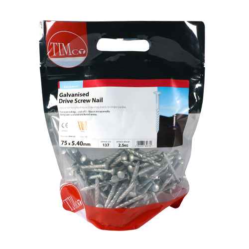 This is an image showing TIMCO Drive Screws - Galvanised - 75 x 5.40 - 2.5 Kilograms TIMbag available from T.H Wiggans Ironmongery in Kendal, quick delivery at discounted prices.