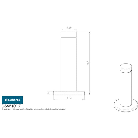 This image is a line drwaing of a Eurospec - Steelworx Wall Mounted Door Stop 102mm - Bright Stainless Steel available to order from Trade Door Handles in Kendal