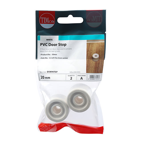 This is an image showing TIMCO PVC Door Stops - White - 32 x 21 - 2 Pieces TIMpac available from T.H Wiggans Ironmongery in Kendal, quick delivery at discounted prices.