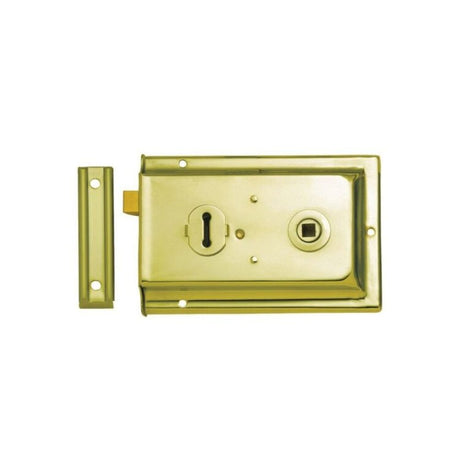 This is an image of Spira Brass - Iron Rim Lock - Fluted Electro Brass available to order from T.H Wiggans Architectural Ironmongery in Kendal, quick delivery and discounted prices.
