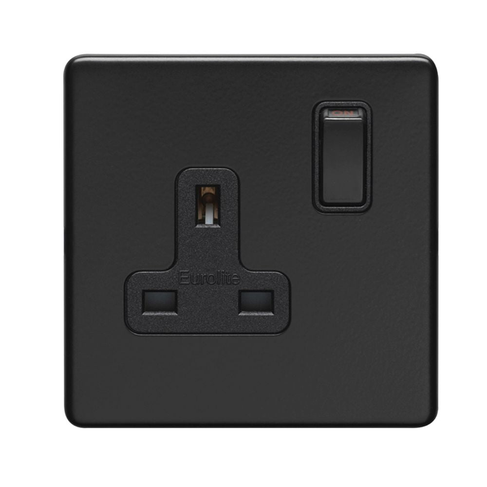 This is an image showing Eurolite Concealed 3mm 1 Gang Socket - Matt Black (With Black Trim) ecmb1sob available to order from T.H. Wiggans Ironmongery in Kendal, quick delivery and discounted prices.