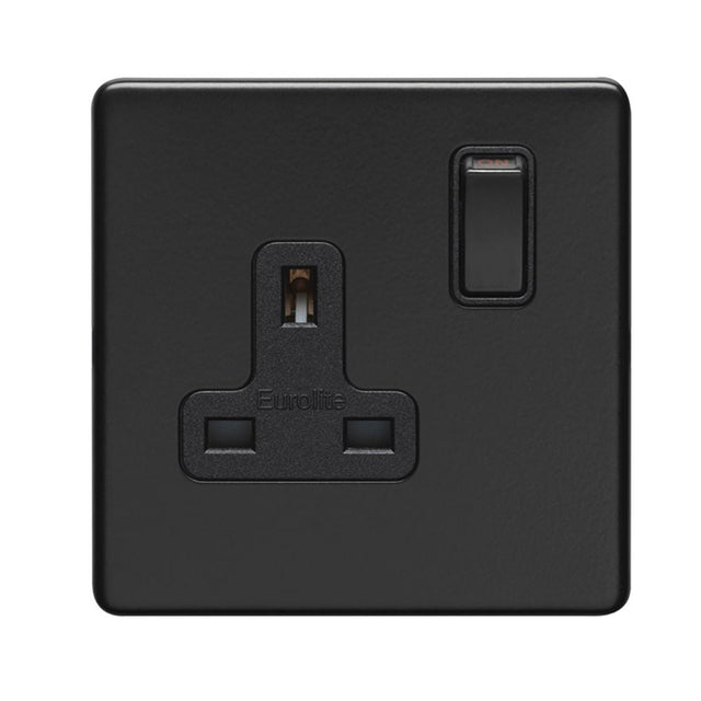 This is an image showing Eurolite Concealed 3mm 1 Gang Socket - Matt Black (With Black Trim) ecmb1sob available to order from T.H. Wiggans Ironmongery in Kendal, quick delivery and discounted prices.