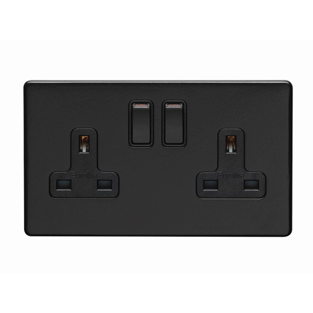 This is an image showing Eurolite Concealed 3mm 2 Gang Socket - Matt Black (With Black Trim) ecmb2sob available to order from T.H. Wiggans Ironmongery in Kendal, quick delivery and discounted prices.