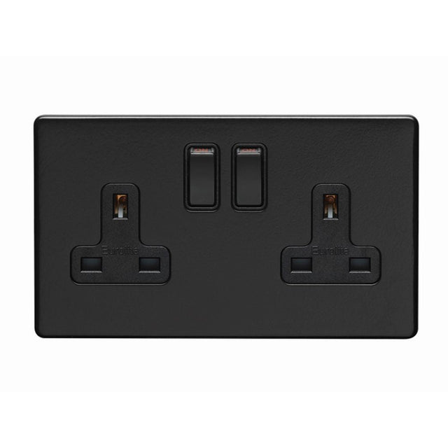 This is an image showing Eurolite Concealed 3mm 2 Gang Socket - Matt Black (With Black Trim) ecmb2sob available to order from T.H. Wiggans Ironmongery in Kendal, quick delivery and discounted prices.