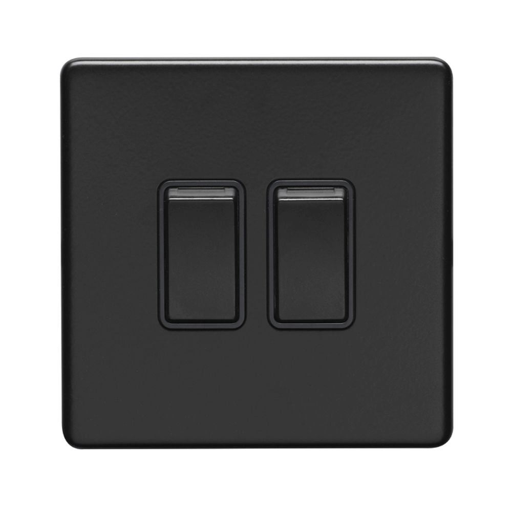 This is an image showing Eurolite Concealed 3mm 2 Gang Switch - Matt Black (With Black Trim) ecmb2swb available to order from T.H. Wiggans Ironmongery in Kendal, quick delivery and discounted prices.