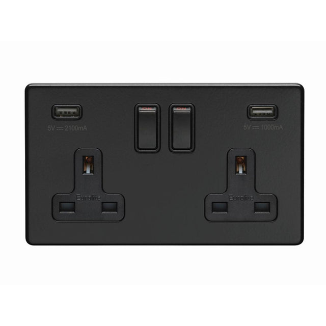 This is an image showing Eurolite Concealed 3mm 2 Gang USB Socket - Matt Black (With Black Trim) ecmb2usbb available to order from T.H. Wiggans Ironmongery in Kendal, quick delivery and discounted prices.