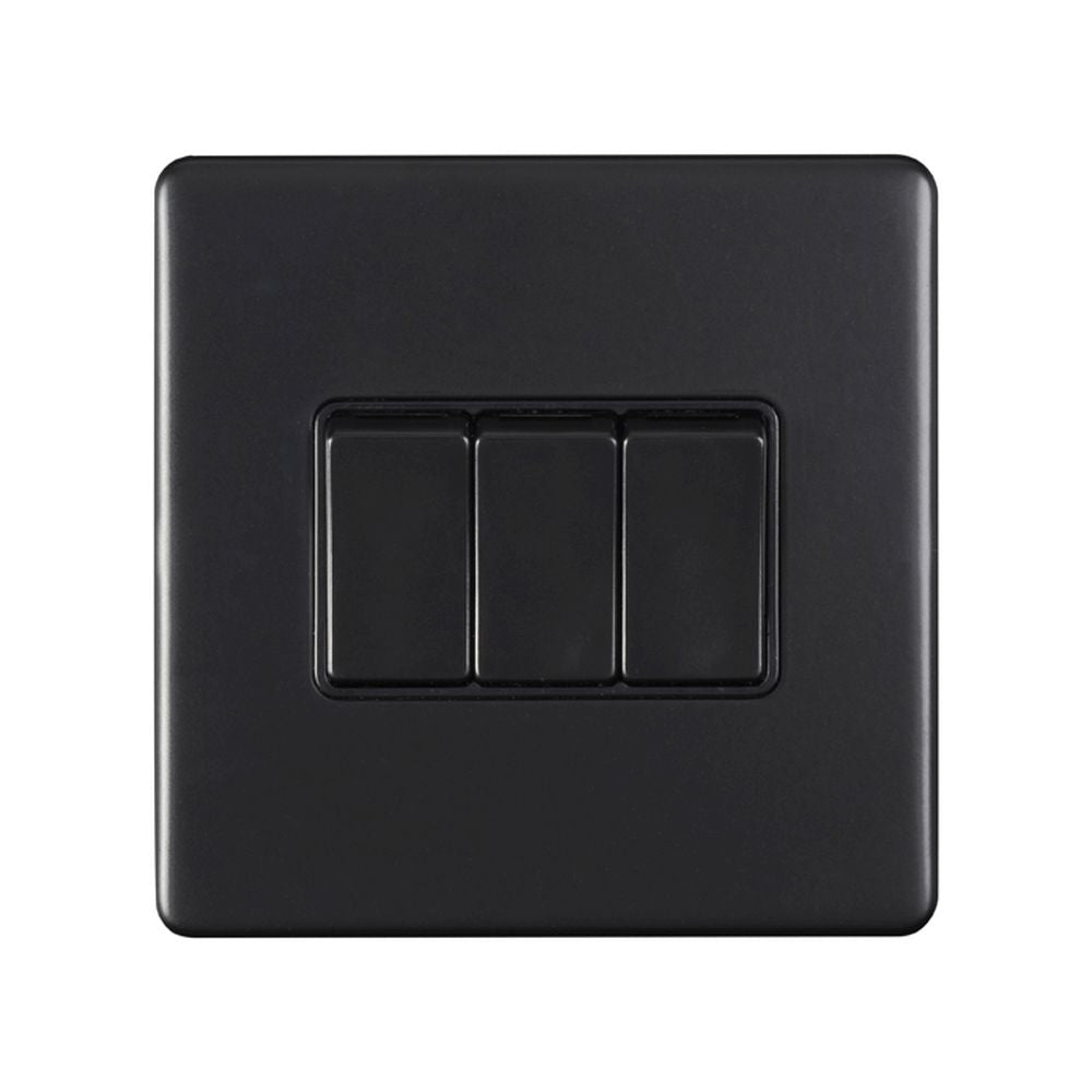 This is an image showing Eurolite Concealed 3mm 3 Gang Switch - Matt Black (With Black Trim) ecmb3swb available to order from T.H. Wiggans Ironmongery in Kendal, quick delivery and discounted prices.