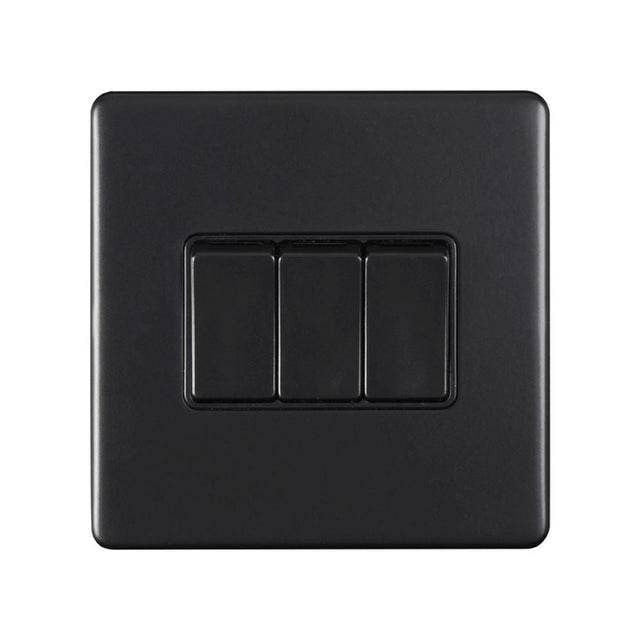 This is an image showing Eurolite Concealed 3mm 3 Gang Switch - Matt Black (With Black Trim) ecmb3swb available to order from T.H. Wiggans Ironmongery in Kendal, quick delivery and discounted prices.