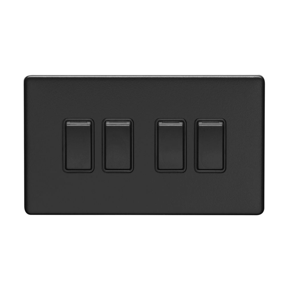 This is an image showing Eurolite Concealed 3mm 4 Gang Switch - Matt Black (With Black Trim) ecmb4swb available to order from T.H. Wiggans Ironmongery in Kendal, quick delivery and discounted prices.