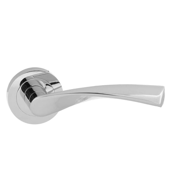 This is an image of Eco Aqua Aluminium Lever on Round Rose - Polished Chrome available to order from T.H Wiggans Architectural Ironmongery in Kendal, quick delivery and discounted prices.