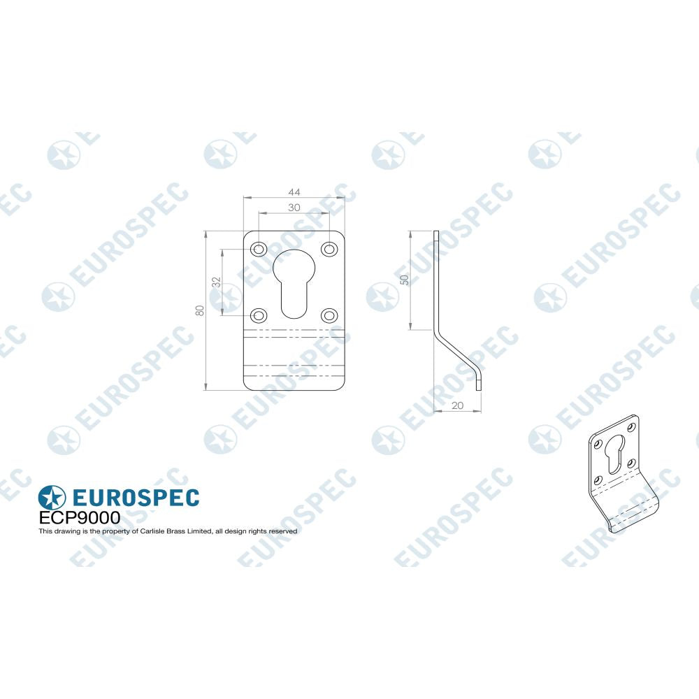 This image is a line drwaing of a Eurospec - Cylinder Pull Euro profile - Satin Anodised Aluminium available to order from Trade Door Handles in Kendal