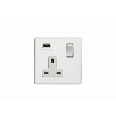 This is an image showing Eurolite Concealed 3mm 1 Gang USB Socket - White (With White Trim) ecw1usbw available to order from T.H. Wiggans Ironmongery in Kendal, quick delivery and discounted prices.