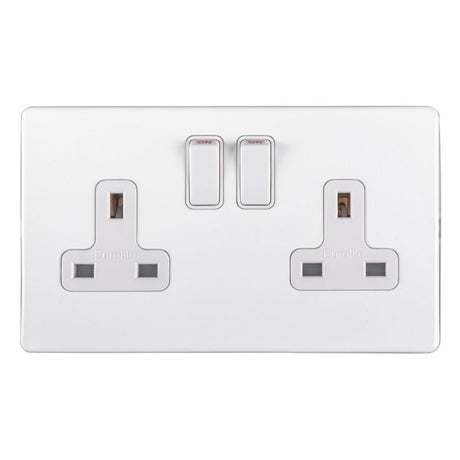 This is an image showing Eurolite Concealed 3mm 2 Gang Socket - White (With White Trim) ecw2sow available to order from T.H. Wiggans Ironmongery in Kendal, quick delivery and discounted prices.