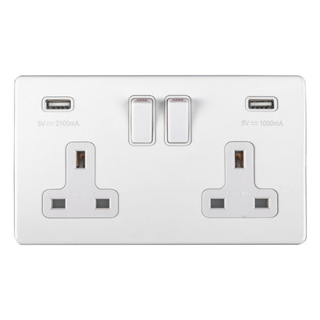 This is an image showing Eurolite Concealed 3mm 2 Gang USB Socket - White (With White Trim) ecw2usbw available to order from T.H. Wiggans Ironmongery in Kendal, quick delivery and discounted prices.