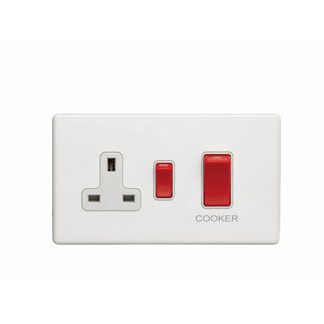 This is an image showing Eurolite Concealed 3mm 45Amp Switch with a socket - White (With White Trim) ecw45aswasw available to order from T.H. Wiggans Ironmongery in Kendal, quick delivery and discounted prices.