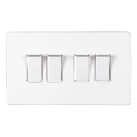 This is an image showing Eurolite Concealed 3mm 4 Gang Switch - White (With White Trim) ecw4sww available to order from T.H. Wiggans Ironmongery in Kendal, quick delivery and discounted prices.
