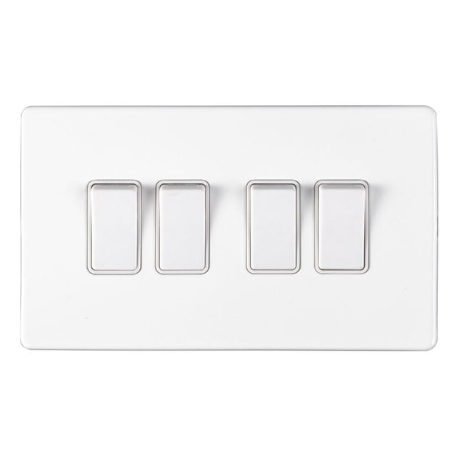 This is an image showing Eurolite Concealed 3mm 4 Gang Switch - White (With White Trim) ecw4sww available to order from T.H. Wiggans Ironmongery in Kendal, quick delivery and discounted prices.