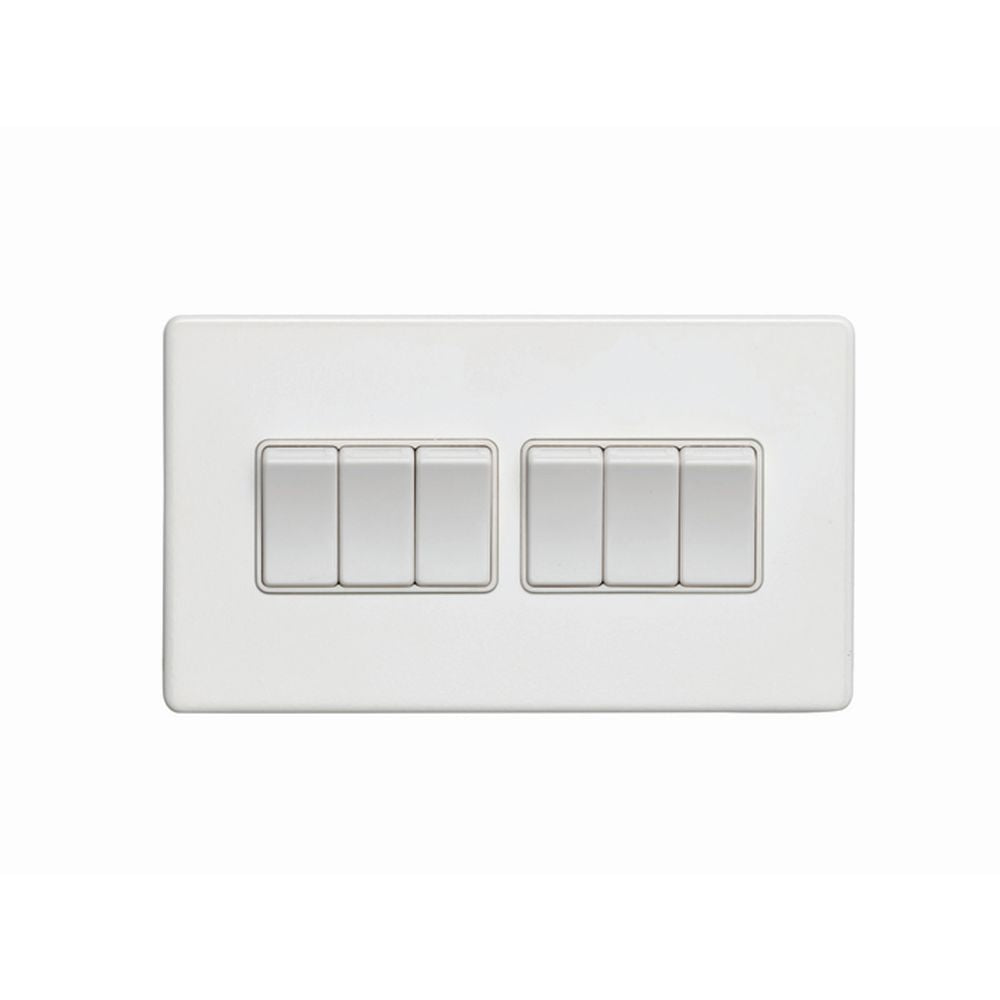 This is an image showing Eurolite Concealed 3mm 6 Gang Switch - White (With White Trim) ecw6sww available to order from T.H. Wiggans Ironmongery in Kendal, quick delivery and discounted prices.