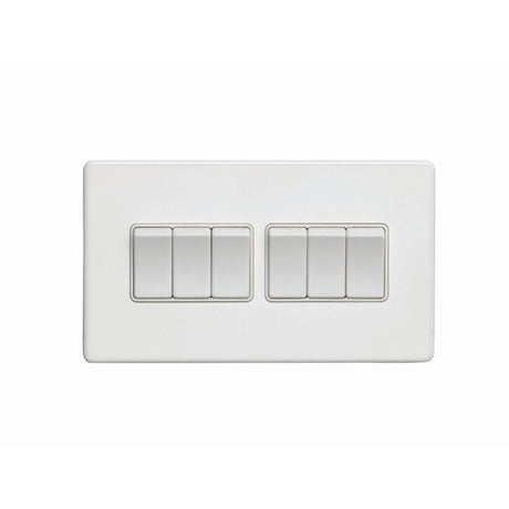 This is an image showing Eurolite Concealed 3mm 6 Gang Switch - White (With White Trim) ecw6sww available to order from T.H. Wiggans Ironmongery in Kendal, quick delivery and discounted prices.