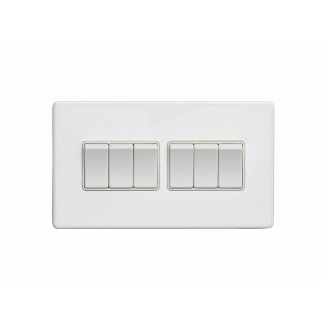 This is an image showing Eurolite Concealed 3mm 6 Gang Switch - White (With White Trim) ecw6sww available to order from T.H. Wiggans Ironmongery in Kendal, quick delivery and discounted prices.