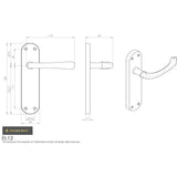 This image is a line drwaing of a Manital - Ibra Lever on Latch Backplate - Polished Chrome available to order from Trade Door Handles in Kendal