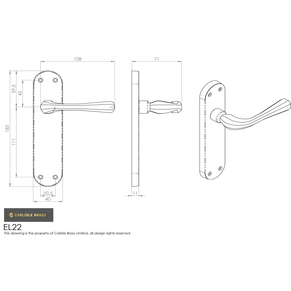 This image is a line drwaing of a Manital - Astro Lever on Latch Backplate - Polished Chrome available to order from Trade Door Handles in Kendal