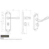 This image is a line drwaing of a Manital - Astro Lever on WC Backplate - Satin Chrome available to order from Trade Door Handles in Kendal