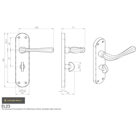 This image is a line drwaing of a Manital - Astro Lever on WC Backplate - Polished Brass available to order from Trade Door Handles in Kendal