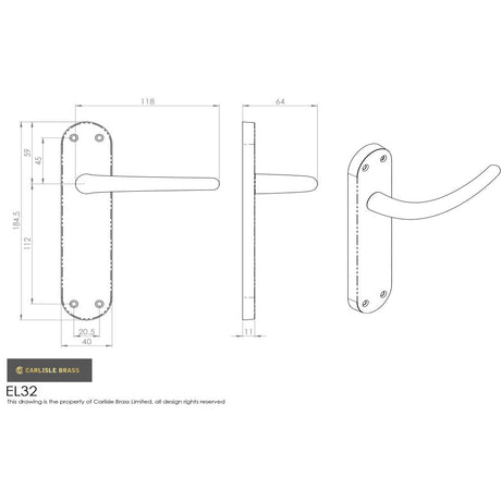 This image is a line drwaing of a Manital - Lilla Lever on Latch Backplate - Matt Black available to order from Trade Door Handles in Kendal