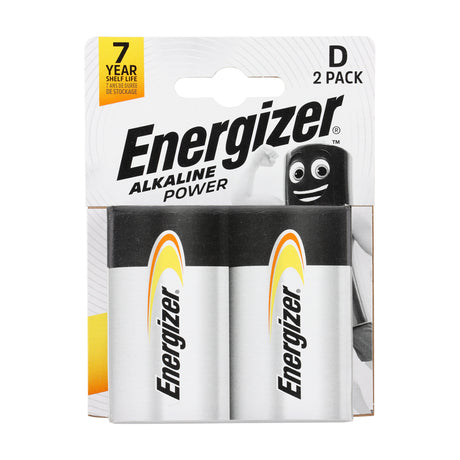 This is an image showing TIMCO Energizer Alkaline Power Battery - D E95 - 2 Pieces Pack available from T.H Wiggans Ironmongery in Kendal, quick delivery at discounted prices.