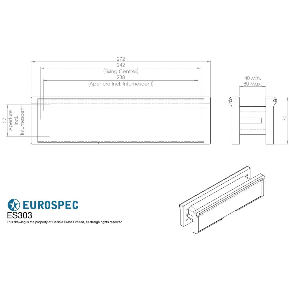 This image is a line drwaing of a Eurospec - Intumescent Letterbox Assemblies 254 x 56mm SAA available to order from Trade Door Handles in Kendal