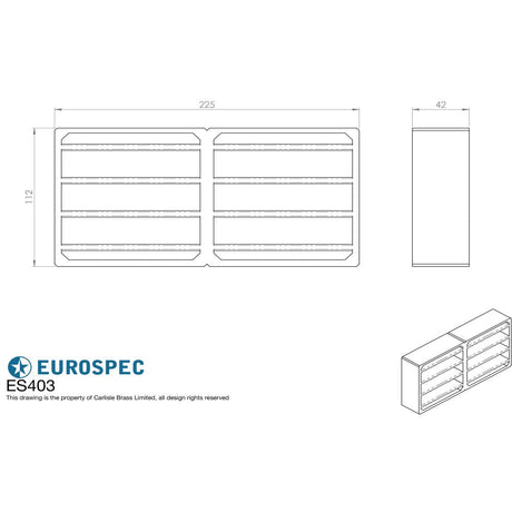 This image is a line drwaing of a Eurospec - Intumescent Air Transfer Vent Grille 112 x 225mm - Silver available to order from Trade Door Handles in Kendal