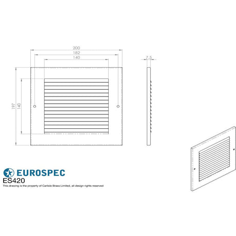 This image is a line drwaing of a Eurospec - Louvre Grille Face Plate Cover 200 x 197mm - Silver available to order from Trade Door Handles in Kendal