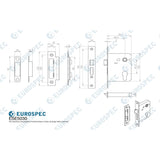 This image is a line drwaing of a Eurospec - Easi-T Economy Euro Profile Sashlock 76mm - Satin Nickel available to order from T.H Wiggans Architectural Ironmongery in Kendal