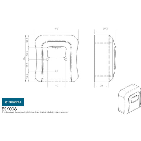 This image is a line drwaing of a Eurospec - Combination Key Safe - Silver available to order from T.H Wiggans Architectural Ironmongery in Kendal